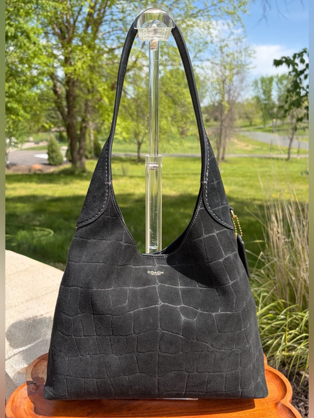 Coach Brooklyn 28 Shoulder Bag Croc Embossed Black Suede NWOT - Picture 17 of 17